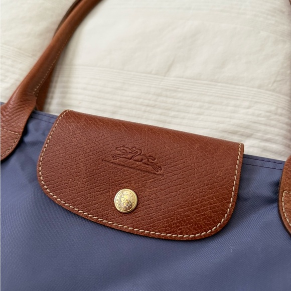 Longchamp Blue and Brown Shoulder Bag with Leather Accents - Picture 4 of 7